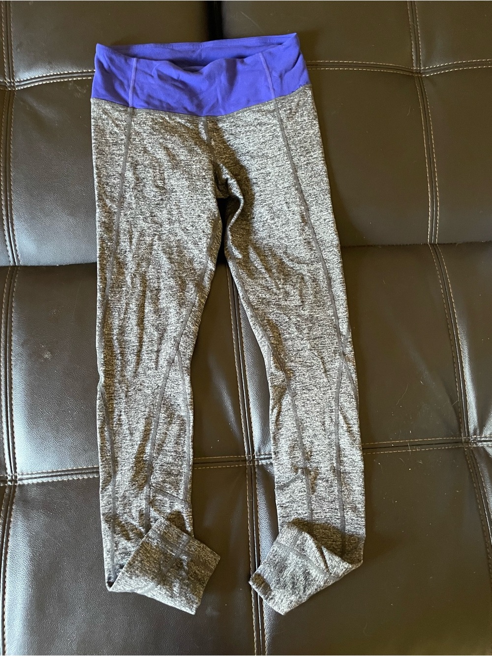 lululemon athletica Gray Heather Leggings with Purple Foldover Waistband